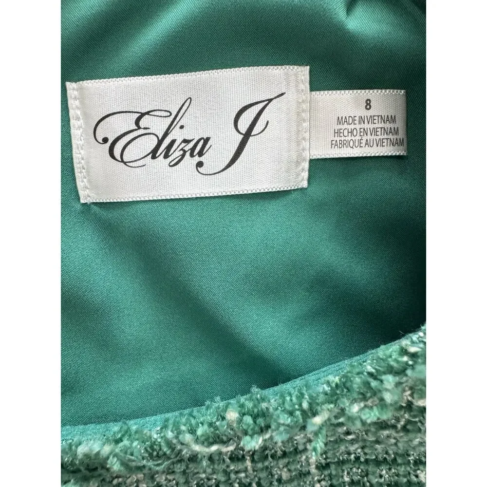 Eliza J Green Tweed Sheath Dress Sleeveless Pocket Career Cocktail Dress Size 8
